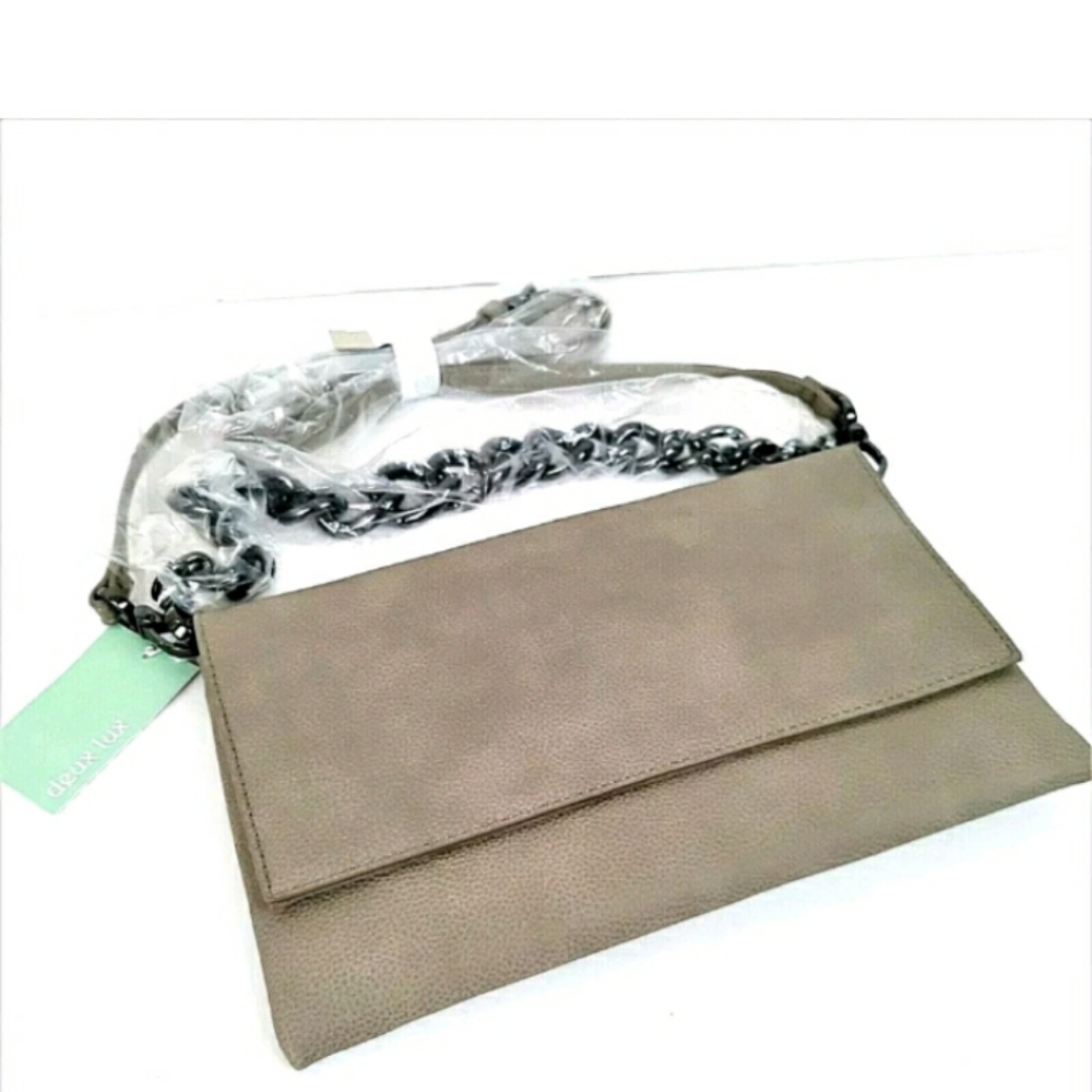 Deux Lux Clutch Handbag Detachable Chunky Chain Strap Vegan Leather New with Tag